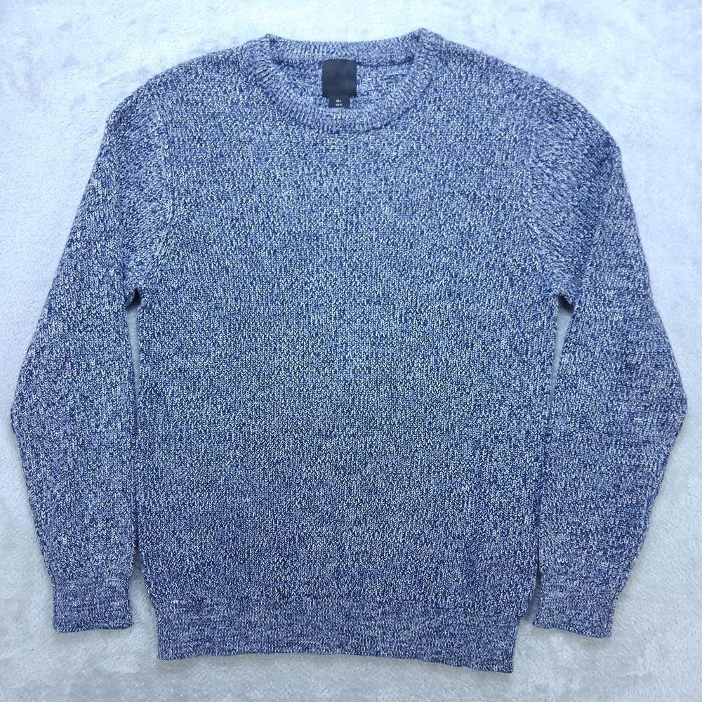 Mens H&M Blue Marled Knit Sweater Large Crewneck Pullover Minimalist Casual